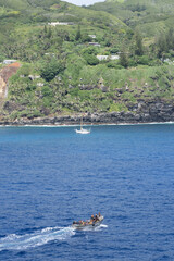 Pitcairn island. South Pacific Ocean. The last of the British territories in the South Pacific. Between history, nature and landscape. isiting locals on a cruise ship.
