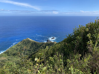 Pitcairn island. South Pacific Ocean. The last of the British territories in the South Pacific. Between history, nature and landscape. isiting locals on a cruise ship.
