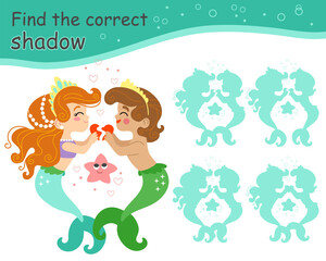 Find correct shadow mermaids falling in love vector