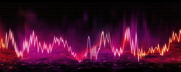 Panoramic perspective of a symbolic ECG heart monitor wave in bold and vibrant magenta tones