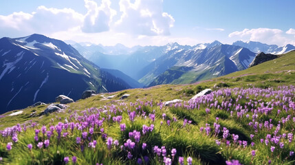 Top of an Alpine Mountain serene, pristine, tranquil, blossoming