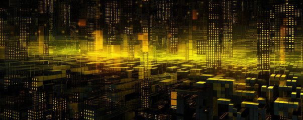 Panoramic display of a minimalistic technology pattern in striking, neon yellow tones