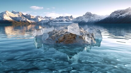 Photo lake with transparent cracked blue ice ai generated image Generative AI