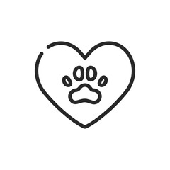 Heart Paw Icon. Vector Outline Editable Sign for Pet Love and Care Illustration. Ideal for Animal Welfare, Veterinary and Vet Clinic Services, Pet Adoption, and Animal Care Related Designs