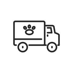 Mobile Vet Service Icon. Vector Outline Editable Sign of Mobile Ambulance Service for Pets. Veterinary Transport Vehicle for On-the-go Animal Care. Pet Shop Delivery Transport.