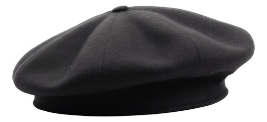 Black french cap beret side view isolated. Generative AI. - obrazy, fototapety, plakaty