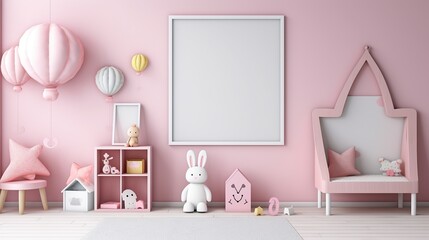 Pink Kids Room Portrait Frame Mockup Generative AI