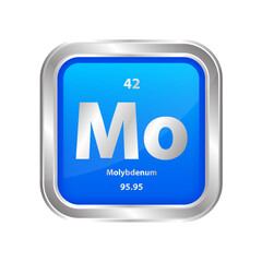 Icon structure Molybdenum (Mo) number chemical element square blue line silver. Periodic table. Sign with atomic number. Study in science for education. 3D vector illustration.	
