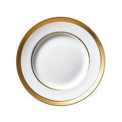 Empty Fancy Gold Rimmed White Plate Isolated on a Transparent Background