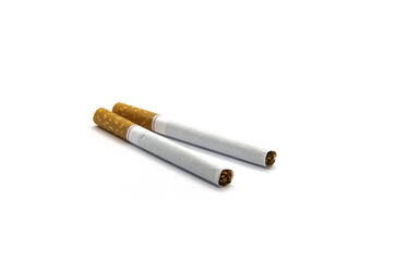 Two ordinary cigarettes on a white background