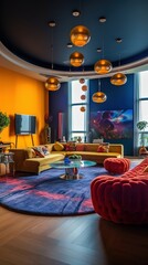 Colorful Interior Design of a Modern and Luxury Living Room. Studio Photography, Commercial Shot. Generative AI.