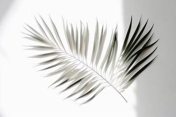 Shadow from palm leaves on a white wall background. AI generative
