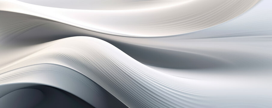 A minimalist panorama featuring white abstract lines and curves, capturing the elegance and fluidity of technology