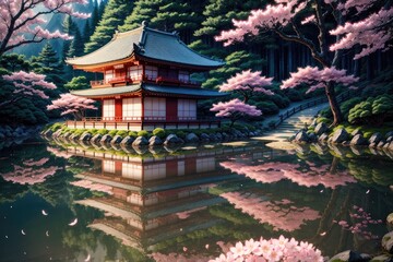 Fototapeta Zen Odsłonięty: Symfonia Kwiatów Wiśni, Odbicia Stawu i Ciche Pasje w Japońskim Ogrodzie by Generative AI 7 obraz