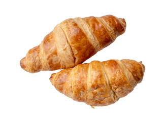 Top view photo of two piece of croissant in stack isolated on white background with clipping path.