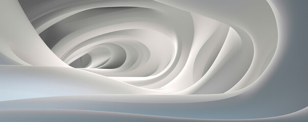 An abstract display of white abstract lines and curves against a backdrop of clean, minimalist environments