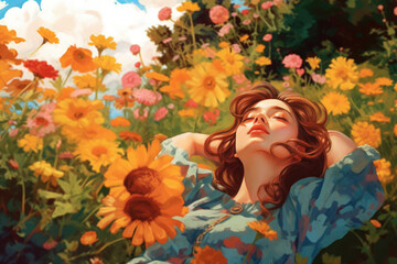 Obraz na płótnie Canvas Feeling of summer, happy young woman, generative ai