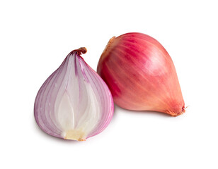 Fresh red onion bulb with half isolated on white background with clipping path in png file format