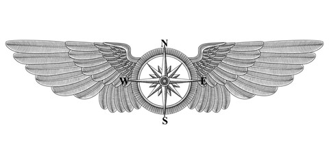 Nautical compass rose, Hand drawn design vintage engraving drawing style illustration © Ardiyan