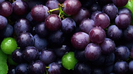 Fresh Grapes seamless background, adorned with glistening droplets of water. Top down view.