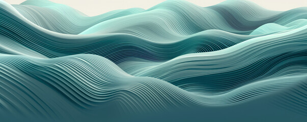 Panoramic view of a digital wave pattern represented in soothing, pastel celadon hues