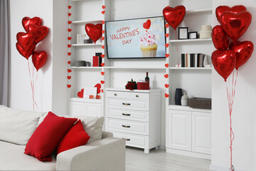 Cozy living room interior decorated for Valentine Day