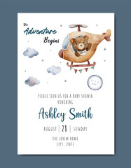 Fototapeta premium baby shower watercolor invitation card