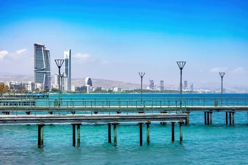 Gordijnen Cyprus, Limassol, Molos seafront promenade and scenic views of Olimpia coast and financial center. © eskystudio