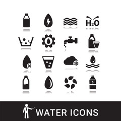 Vector black water icon set.