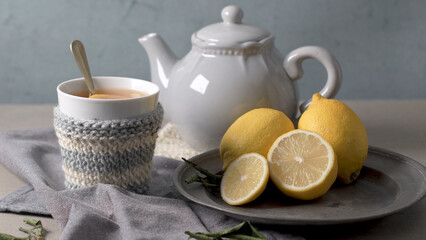 Cup of hot tea with lemon
