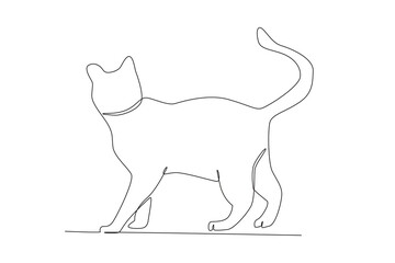 A cute cat looks back. International cat day one-line drawing