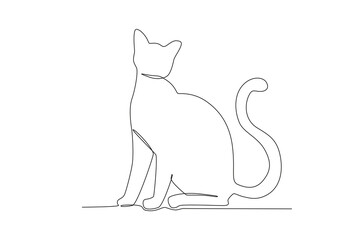 A long-tailed cat sitting. International cat day one-line drawing