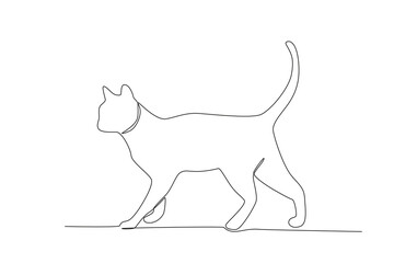 A big cat walking inside the house. International cat day one-line drawing
