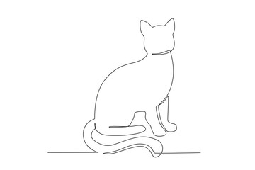 A cute cat sitting. International cat day one-line drawing