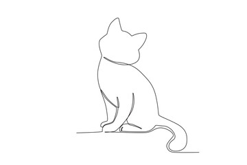 An adorable kitten sitting. International cat day one-line drawing