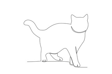 Front view of standing cat. International cat day one-line drawing