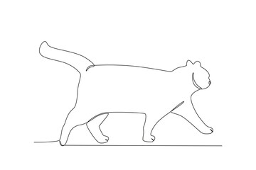 A pet cat walks fast. International cat day one-line drawing