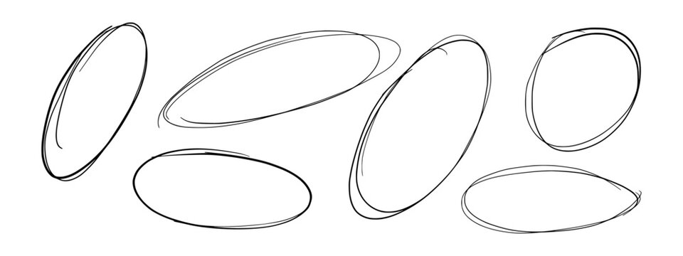 Set of Scribble ovals and bubbles to circle and highlight text. hand-drawn vector doodle ellipses. Different brush-drawn black circles, marker round elements
