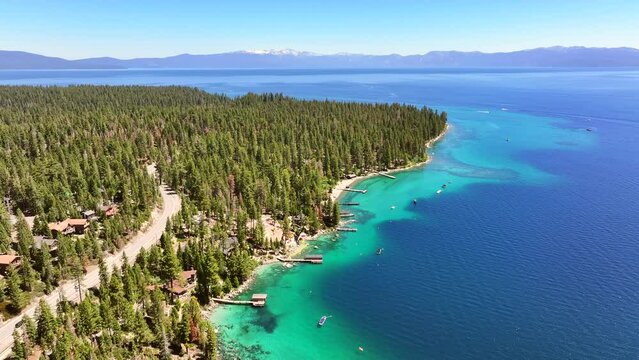 Lake Tahoe - Homes & Piers - Aerial Flyover