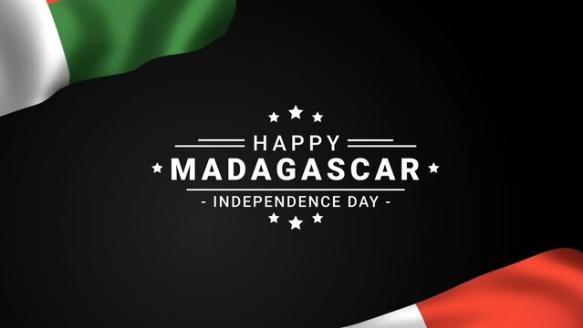 Madagascar independence day greeting card animation with waving flags. Malagasy memorial holiday 26th of June design animation. Happy Madagascar Independence Day Celebration