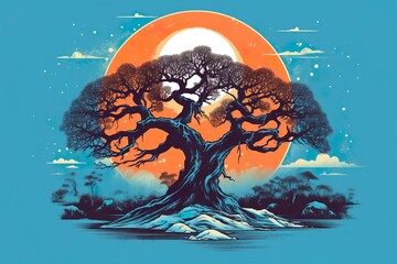 Illustration of beautiful tree landscape, Generative ai
