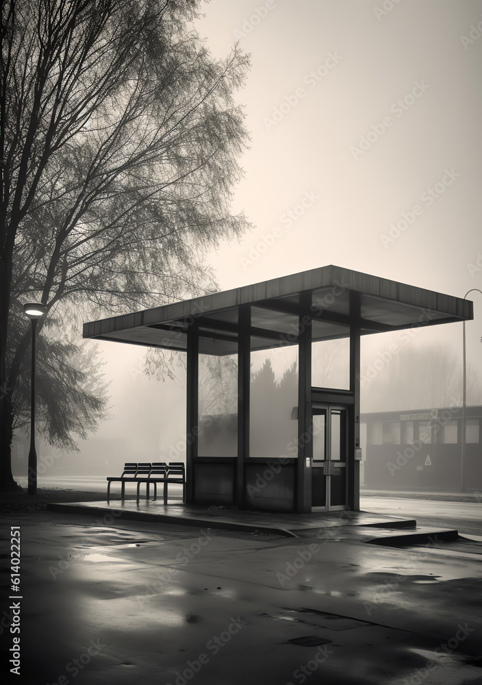 Aufkleber Generative AI Jakarta, 11 June 2023 - Empty bus stop in the Jakarta, Small shelters for public transportation, halte, bus station