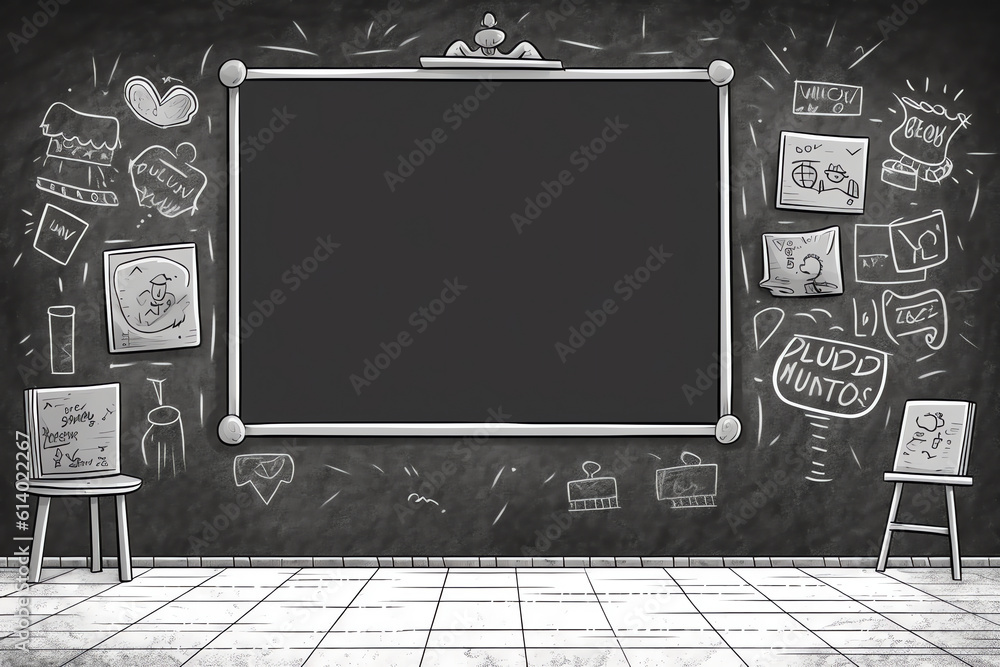 Poster Generative AI Empty classroom vector illustration. Nobody school class room interior with blackboard