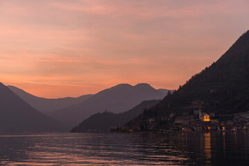 View of Iseo during sunset with the mountains in the background