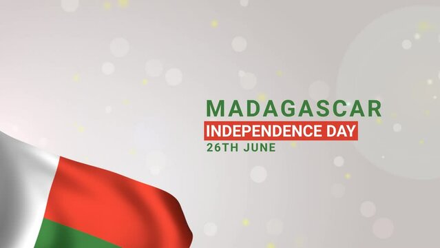 Madagascar independence day greeting card animation with waving flags. Malagasy memorial holiday 26th of June design animation. Happy Madagascar Independence Day Celebration