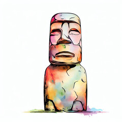 Easter Island Enigma: Watercolor Illustration, Generative AI