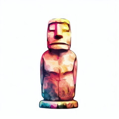 Sacred Stones: Watercolor Illustration of Easter Island Moai, Generative AI