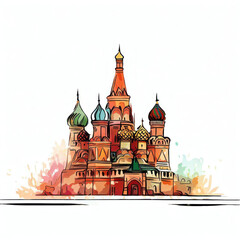 Fototapeta na wymiar Kremlin Perspectives: Watercolor Illustration of Kremlin, Generative AI