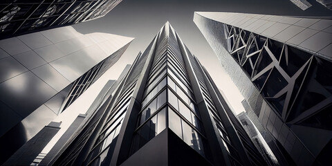 modern tall buildings standing close to each other, view up. Generative AI