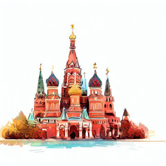 Fototapeta na wymiar Regal Impressions: Kremlin Watercolor Illustration, Generative AI